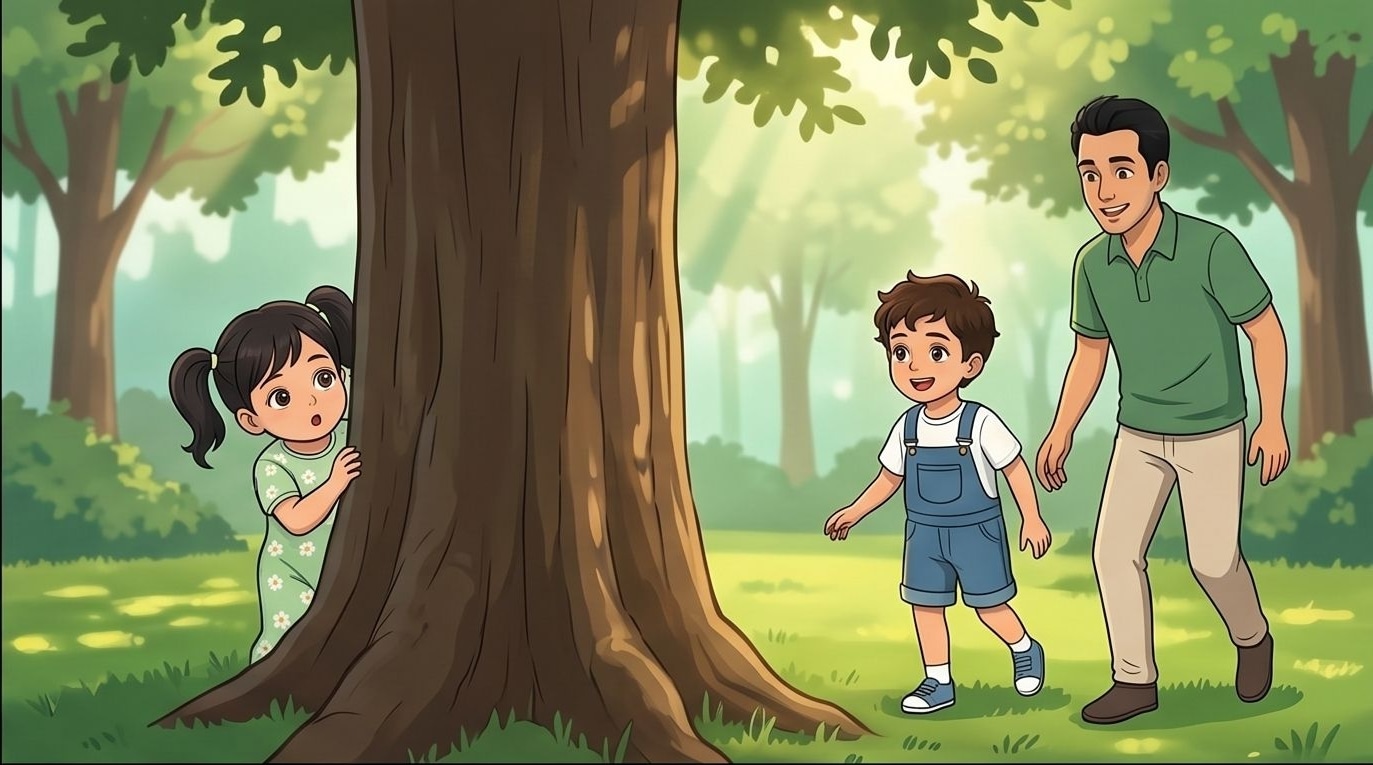 Your child, their father, and sister on a personalized forest adventure from today's trip