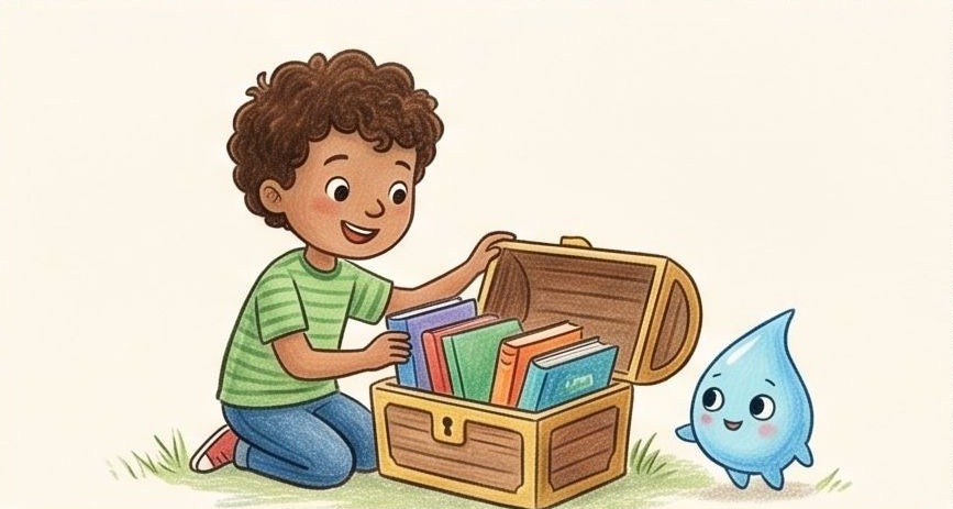 A child practicing reading with a storybook